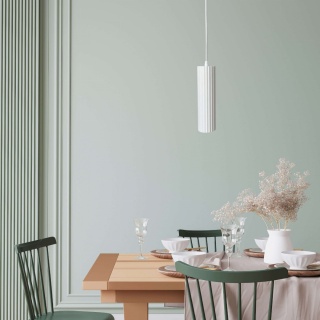 Lampa wisząca TOKIO 1 biała tuba zwis ryflowana - Light Prestige