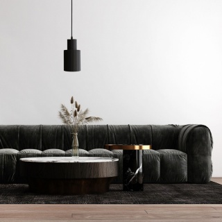 Lampa wisząca TOKIO 1 czarna tuba duża ryflowana nad stół - Light Prestige