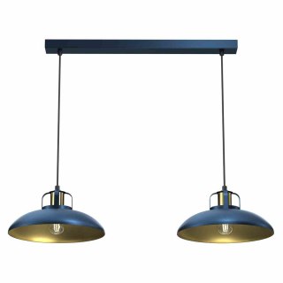 Lampa wisząca FELIX NAVY BLUE/GOLD 2 granatowo-złota podwójna w stylu loft - Milagro
