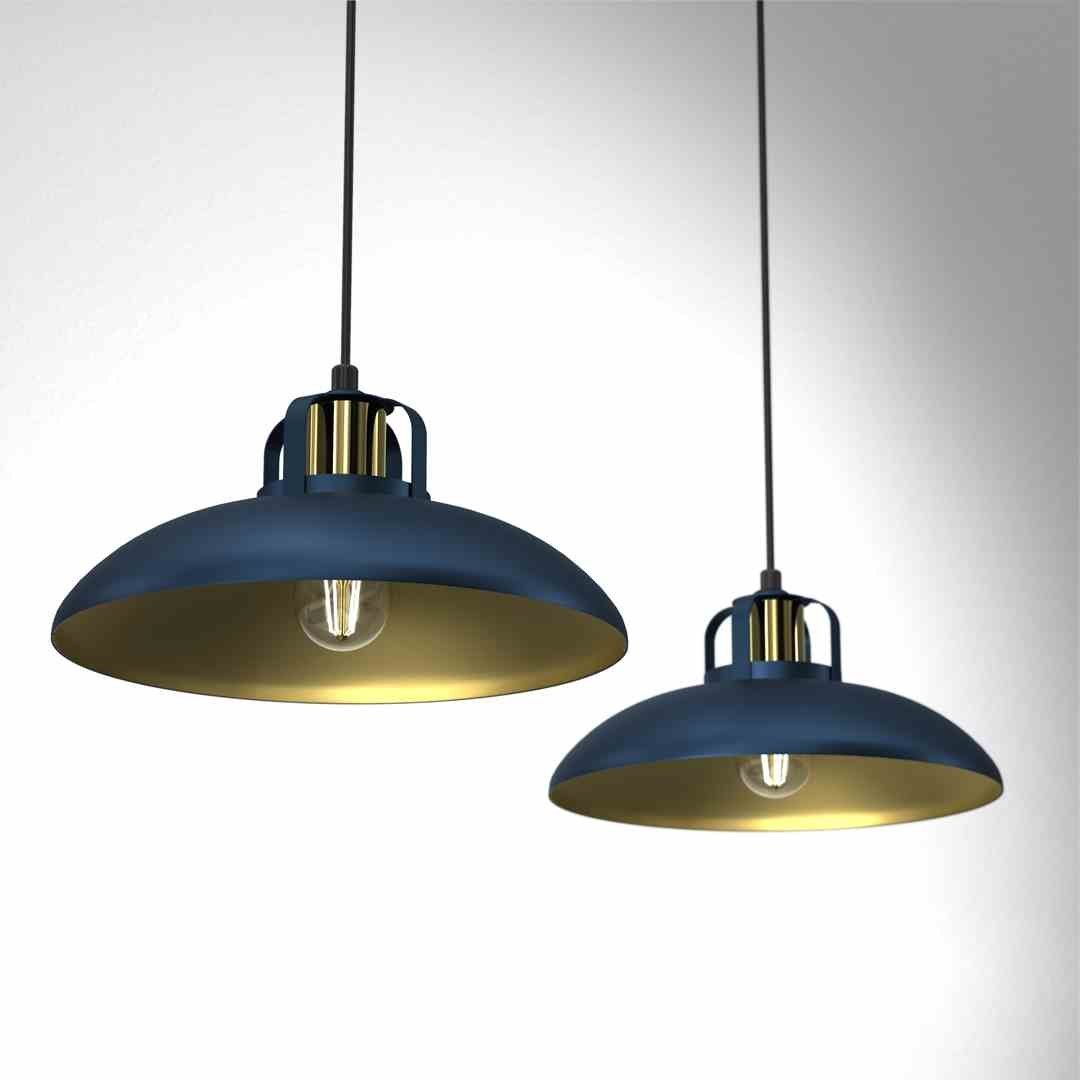 Lampa wisząca FELIX NAVY BLUE/GOLD 2 granatowo-złota podwójna w stylu loft - Milagro