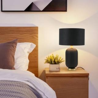 Lampa stołowa TAMIZA duża czarno-złota elegancka szkło / tkanina - Light Prestige