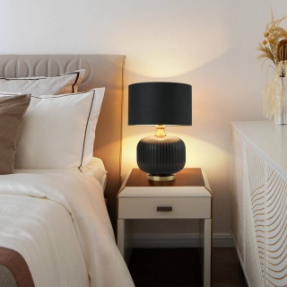 Lampa stołowa TAMIZA mała czarno-złota elegancka szkło / tkanina - Light Prestige