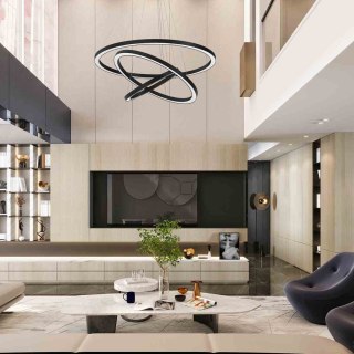 Lampa wisząca GALAXIA BLACK trzy czarne ringi pierścienie 85W LED - Milagro