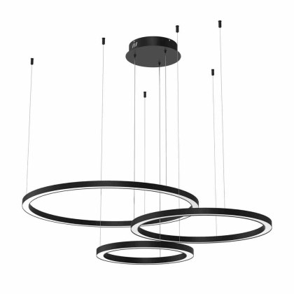 Lampa wisząca GALAXIA BLACK potrójna czarne ringi pierścienie 85W LED - Milagro