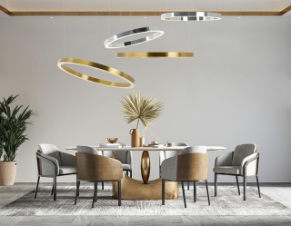 Lampa wisząca RING 40 srebrna LED obręcz pierścień do salonu - King Home