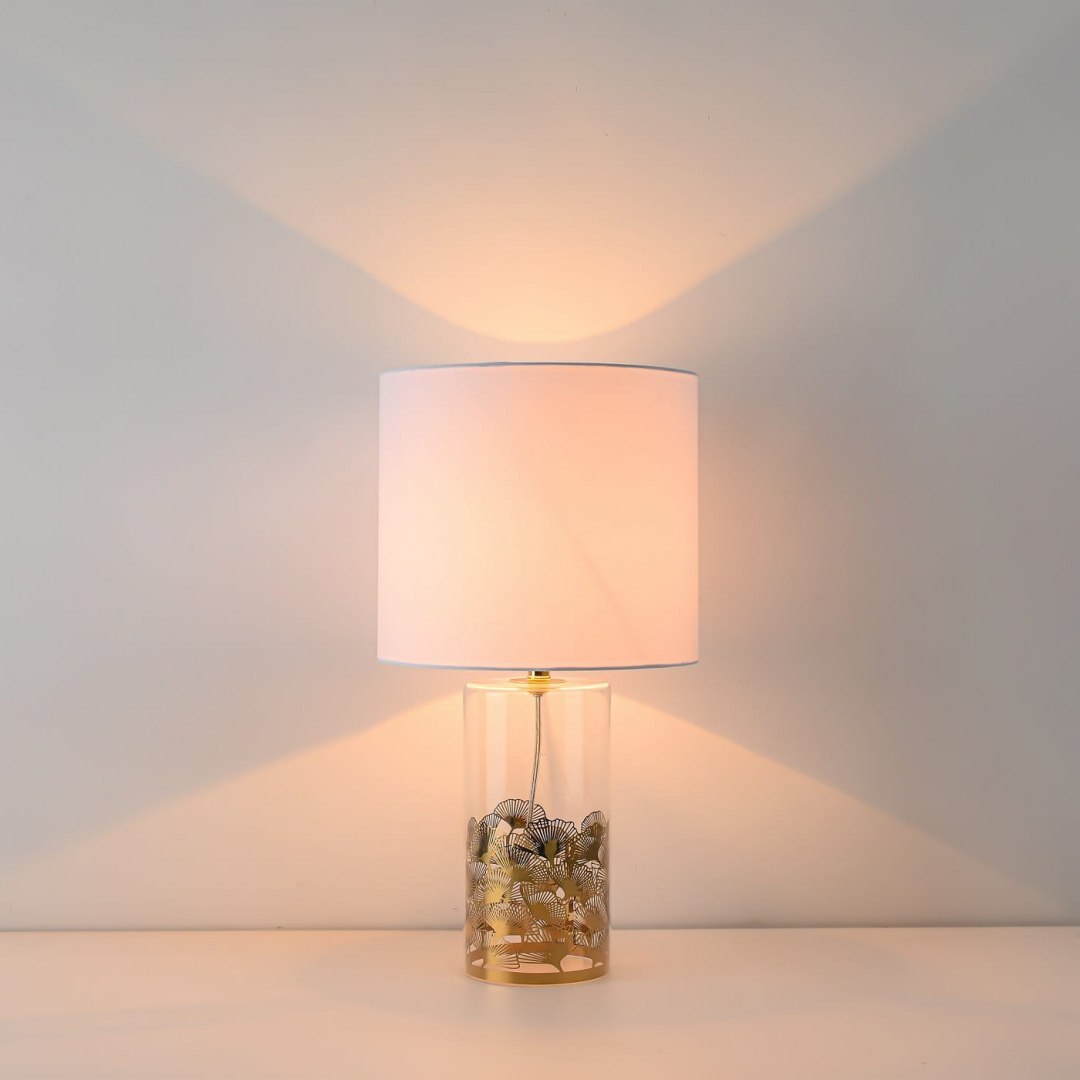 Lampa stołowa SUNFLOWER szklana / biały abażur elegancka - Light Prestige