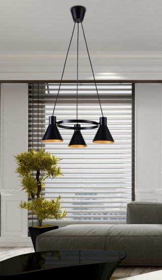 Lampa wisząca żyrandol MORE 3 czarno-złote klosze loft - Candellux Lighting
