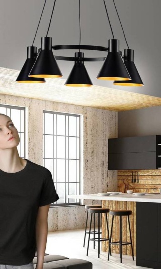 Lampa wisząca żyrandol MORE 5 czarno-złote klosze loft - Candellux Lighting