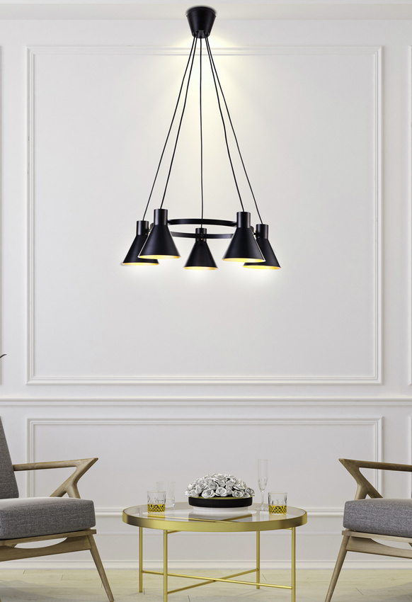 Lampa wisząca żyrandol MORE 5 czarno-złote klosze loft - Candellux Lighting Lampa wisząca żyrandol MORE 5 czarno-złote klosze loft - Candellux Lighting