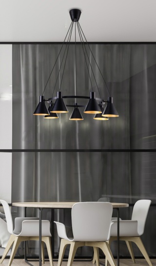 Lampa wisząca żyrandol MORE 7 czarno-złote klosze loft - Candellux Lighting