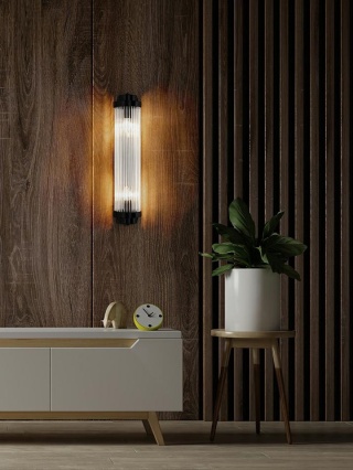 Podłużny kinkiet COLUMN 60 czarny chrom / szklane rurki - Moosee