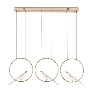 Lampa wisząca BIRD LINE złota elegancka potrójna na listwie motyw zwierzęcy - Moosee
