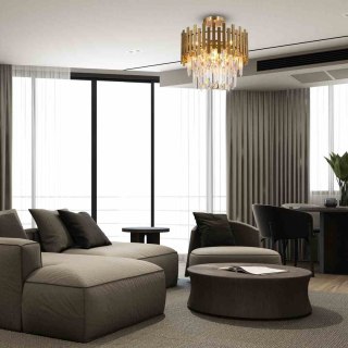 Lampa sufitowa ASPEN GOLD 9xE14 kryształowa złota w stylu glamour - Milagro