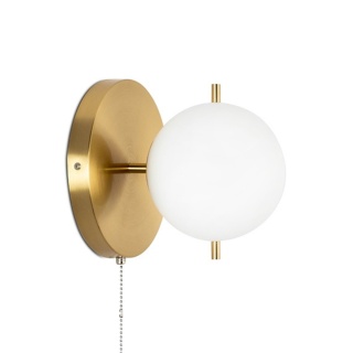 Kinkiet ORO złoty odcień mosiądzu lampa ścienna z włącznikiem szklany klosz - King Home