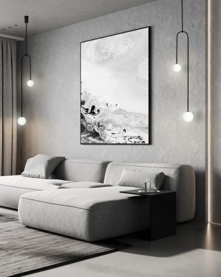 Lampa wisząca LOW czarna / białe klosze podwójna asymetryczna - Moosee