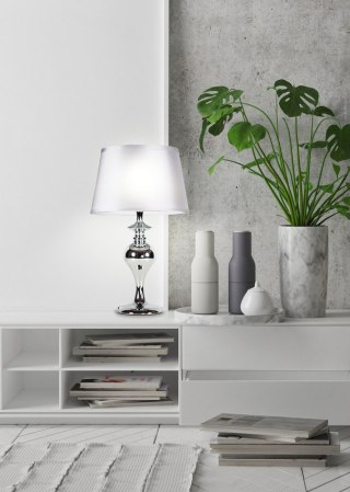 Lampa stołowa PRIMA stelaż chrom abażur srebrny gabinetowa nocna - Candellux Lighting