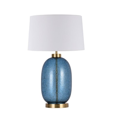 Lampa stołowa AMUR niebieska złote dodatki jasny abażur - Light Prestige