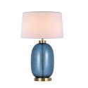 Lampa stołowa AMUR niebieska złote dodatki jasny abażur - Light Prestige wlaczona