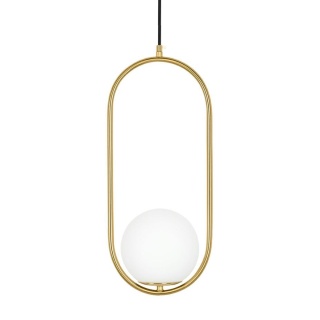 Lampa wisząca AURELIA 50 złota szklana biała kula w złotej obręczy - Moosee