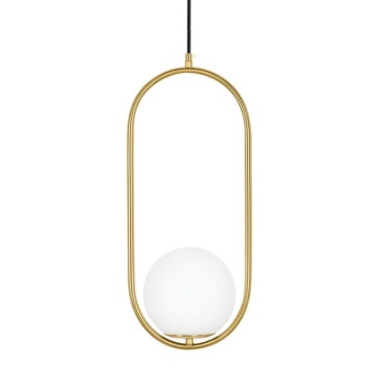 Lampa wisząca AURELIA 50 złota szklana biała kula w złotej obręczy - Moosee