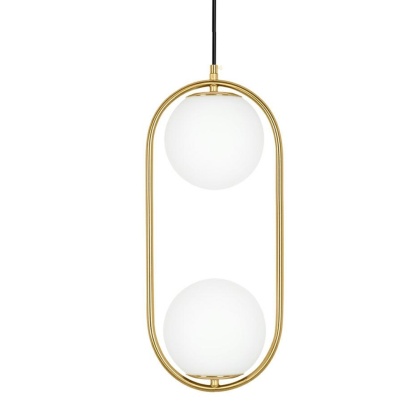 Lampa wisząca AURELIA TWIN złota podwójna dwa szklane białe klosze - Moosee