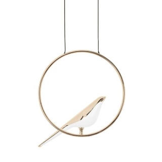 Lampa wisząca BIRD złota ptaszek na złotej obręczy design ozdoba motyw zwierzęcy - Moosee