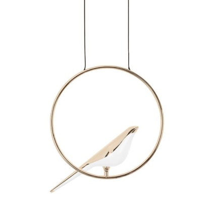Lampa wisząca BIRD złota ptaszek na złotej obręczy design ozdoba motyw zwierzęcy - Moosee