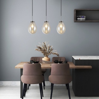 Lampa wisząca FONDI 3 LINIA trzy szklane klosze na podłużnej podsufitce - Light Prestige