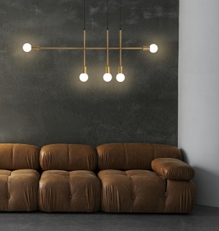 Lampa wisząca RIVA 5 złota prosta forma industrialna rurka - Moosee