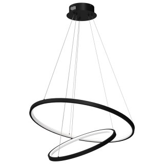 Lampa wisząca ROTONDA BLACK 51W LED czarna podwójna skośne obręcze ringi - Milagro