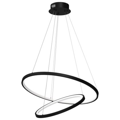 Lampa wisząca ROTONDA BLACK 51W LED czarna podwójna skośne obręcze ringi - Milagro