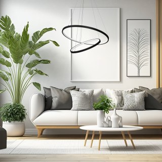 Lampa wisząca ROTONDA BLACK 51W LED czarna podwójna skośne obręcze ringi - Milagro