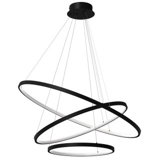 Lampa wisząca ROTONDA BLACK 93W LED czarna trzy obręcze nowoczesne ringi - Milagro