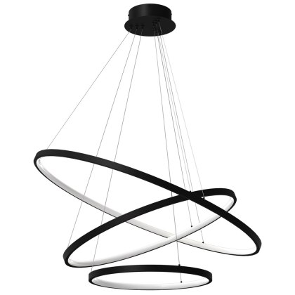 Lampa wisząca ROTONDA BLACK 93W LED czarna trzy obręcze nowoczesne ringi - Milagro