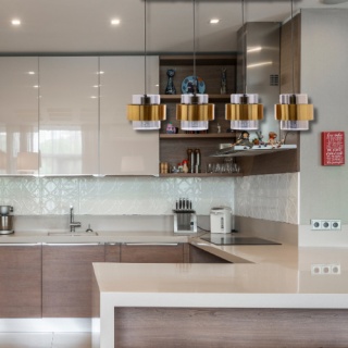 Lampa wisząca SPIEGA czarny / mosiądz poczwórny zwis na listwie nad wyspę - Candellux Lighting