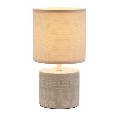 Lampa stołowa DINA beżowa ceramiczna  z abażurem z tkaniny - Candellux Lighting - włączona