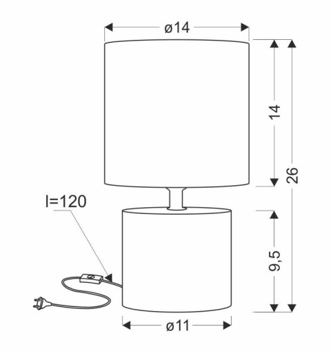 Lampa stołowa DINA beżowa ceramiczna  z abażurem z tkaniny - Candellux Lighting - rysunek techniczny z wymiarami