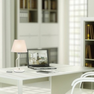 Lampa biurkowa YORK biała stołowa metal klosz tkanina - Ledea