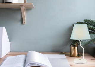 Lampa biurkowa YORK biało-niebieska stołowa metal klosz tkanina - Ledea