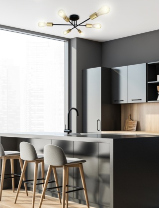 Lampa sufitowa CRESPILO czarno-złota na 6 żarówek plafon industrial loft - Candellux Lighting