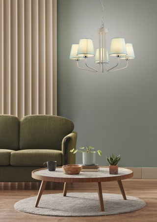 Lampa wisząca YORK biało-niebieska żyrandol z 5 kloszami abażurami - Ledea
