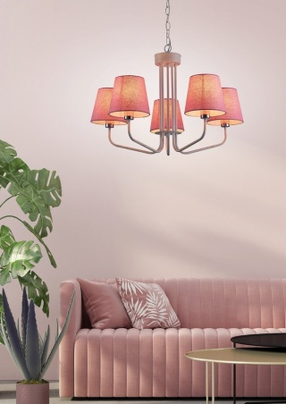 Lampa wisząca YORK biało-różowa żyrandol z 5 kloszami abażurami - Ledea