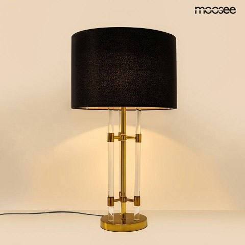 Lampa stołowa MOXY złota czarna elegancka stylowa abażur szkło design - Moosee - zapalona włączona