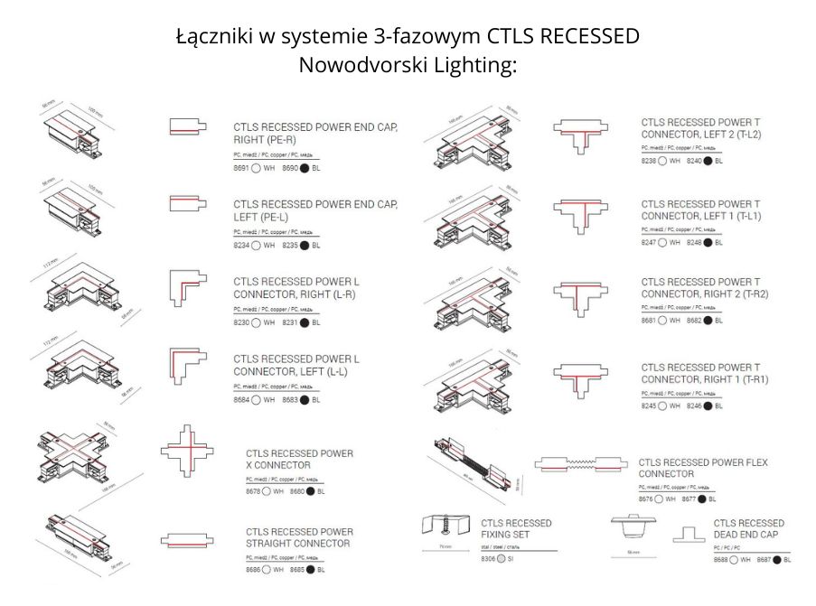 Łączniki w systemie 3-fazowym CTLS RECESSED Nowodvorski Lighting